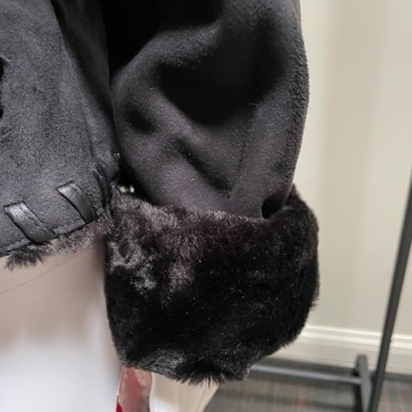 Via Spiga Black Faux Sherling Fur Trim Jacket Medium NWT - Picture 6 of 9